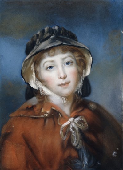 Portrait of a Girl, Bust Length, in a Red Cape Tied with a Bow and a Black Bonnet by John Russell