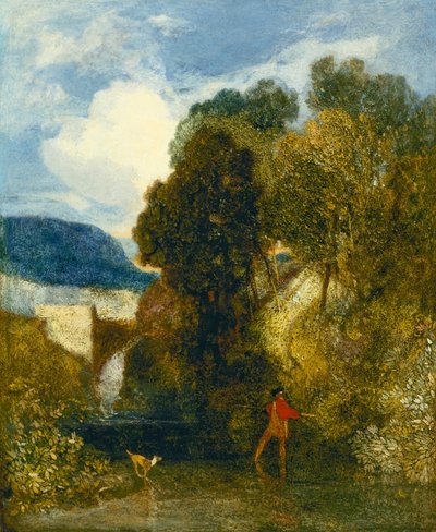A River Landscape with an Angler and his Dog by John Sell Cotman
