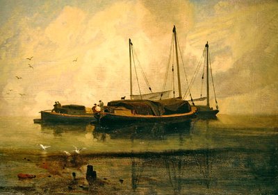 Boats at Anchor, Bladon Water, Norfolk by John Sell Cotman