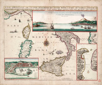 Map containing the island and kingdom of Sicily, with a part of Naples, and other adjacent coasts including the Tyrrhenean Sea by John Seller