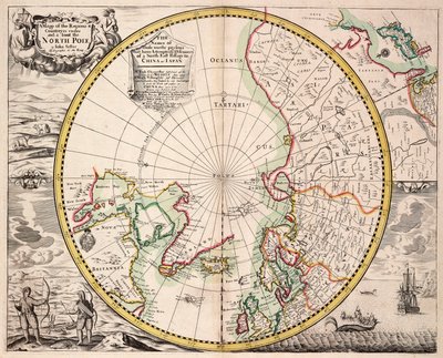 Polar Projection Map with Arctic Circle, c.1680 by John Seller