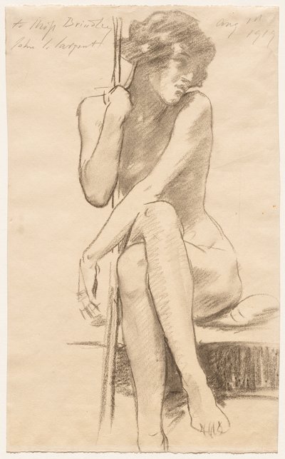 Female Nude Seated on a Low Bench by John Singer Sargent