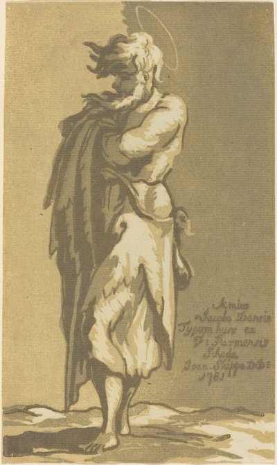 Male Saint Standing, with Folded Arms, Facing to the Left by John Skippe after Parmigianino