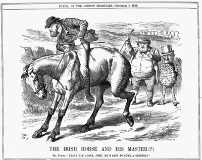 Mr Punch tells John Bull to ignore Charles Stewart Parnell, Irish politician. John Tenniel cartoon from Punch London 5 September 1885. by John Tenniel