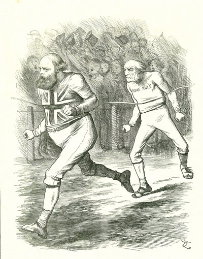 The Finish: General Election 1886. John Tenniel cartoon from Punch, London by John Tenniel