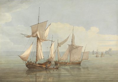 A Hoy and a Lugger with Other Shipping on a Calm Sea by John Thomas Serres