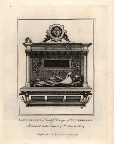Grave effigy of Lady Arabella, Countess Dowager of Nottingham, in the chancel of St Mary le Savoy by John Thomas Smith