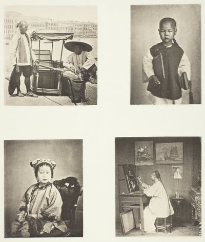 A Hong-Kong Sedan Chair, A Chinese School-Boy, A Chinese Girl, A Hong-Kong Artist, c. 1868 by John Thomson