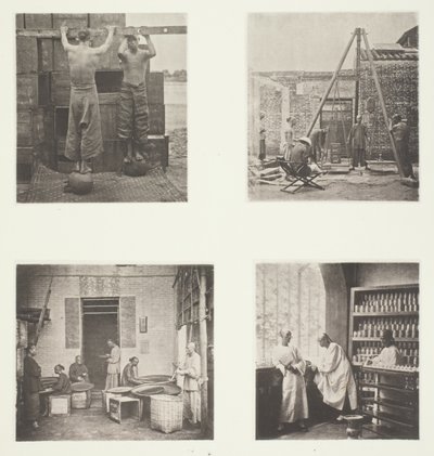 Rolling Scented Caper and Gunpowder Teas; Weighing Tea for Exportation; A Tea House, Canton; A Tea-Tasting Room, Canton by John Thomson