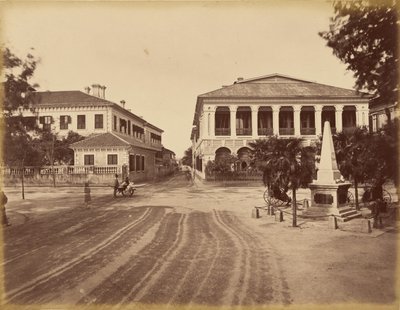 Siemssen and Co. Building and the Ever Victorious Army Monument, Shanghai by John Thomson