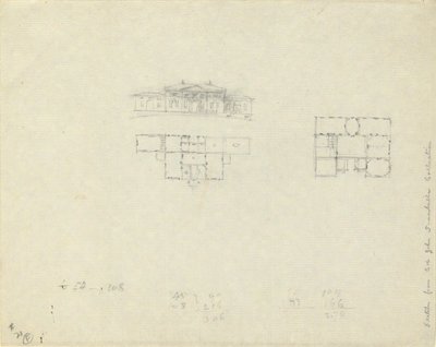 Elevation and Floor Plan for Large House by John Trumbull