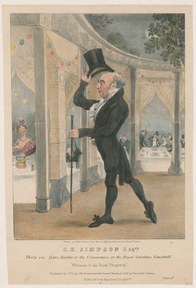 C H Simpson Esquire, Master of Ceremonies at the Royal Gardens, Vauxhall by John W. Gear