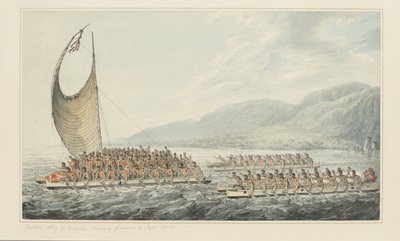 Tereoboo, King of Owyhee, bringing presents to Captain Cook, from a series of watercolours illustrating Captain Cook
