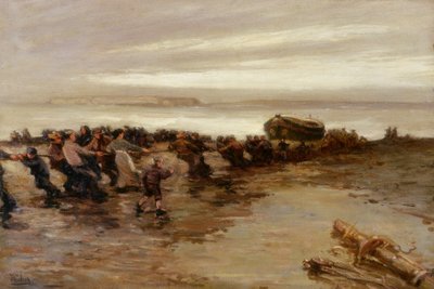 Hauling up the Lifeboat, Holy Island by John William Gilroy