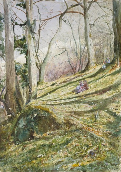 Wooded Slope with Four Figures by John William Inchbold