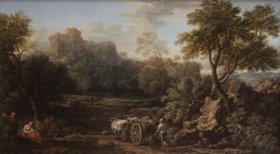 A Rustic with Ox Cart and Other Travellers in a Wooded Landscape by John Wootton