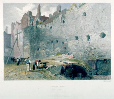 View of Tower Postern and London Wall with Men Digging, City of London by John Wykeham Archer