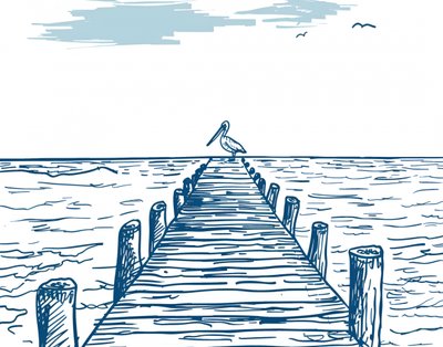 Pelican On The Pier by Jolly and Dash