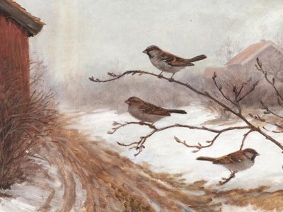 Winter Barn Sparrows by Jolly and Dash