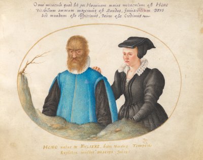 Plate 1: Pedro González (Petrus Gonsalvus) and His Wife, Catherine by Joris Hoefnagel