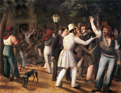 Mutiny on the Ramblas, Barcelona (Popular Revolt of 5 August 1835) by José Arrau y Barba