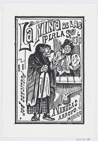 A Woman Crying with a Handkerchief in Her Hand Talking to an Old Hag, Illustration by José Guadalupe Posada