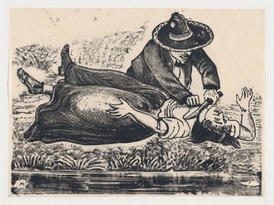 Francisco Guerrero, the waistcoat maker and cut throat, murdering a woman by José Guadalupe Posada