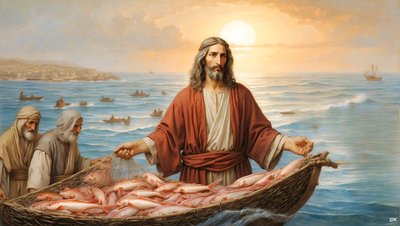 Jesus The Net Was Filled with 153 Large Fish 02 E by Josef Johann Michel
