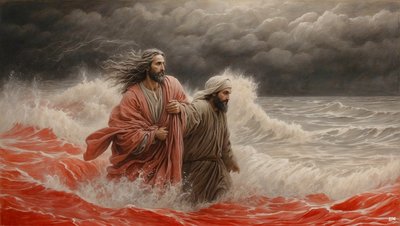 Jesus of Nazareth Saves Simon Peter from Drowning 03 by Josef Johann Michel