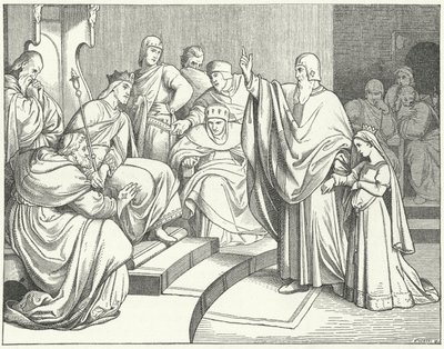 Beatrice of Hohenstaufen asking King Otto IV of Germany to avenge the murder of her father, Philip of Swabia by Josef Mathias Trenkwald