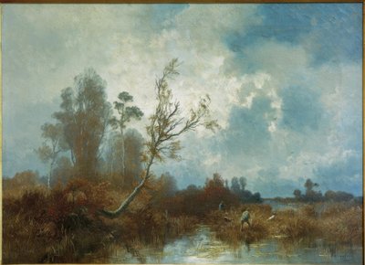 Autumn Day in Dachauer Moos with Hunters and Dogs by Josef Wenglein