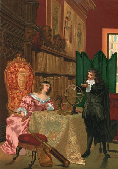 Descartes discussing philosophy with Queen Christina of Sweden by Josep or Jose Planella Coromina