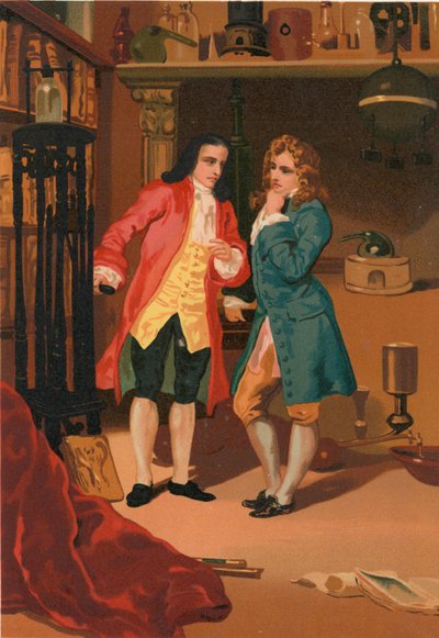 Robert Boyle and Denis Papin inspect Papin