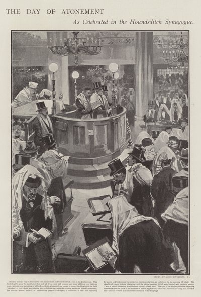 Celebrating the Jewish Day of Atonement in the Houndsditch Synagogue, London by Joseph (after) Finnemore