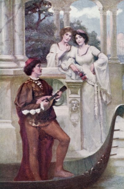 Young Man Playing Music to Two Damsels by Joseph (after) Finnemore