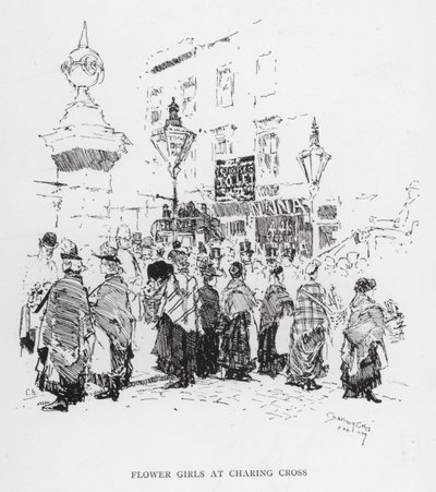 Flower Girls at Charing Cross by Joseph (after) Pennell