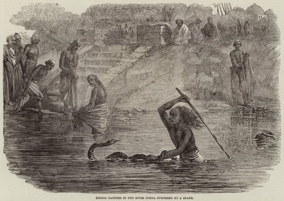 Hindoo Bathers in the River Jumna surprised by a Snake by Joseph Austin Benwell