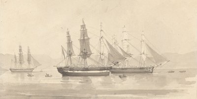 Three Ships with Barque-like Rigging by Joseph Cartwright