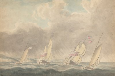 Two Sloops of War, One Barque and One Schooner in Heavy Seas; Several Sailing Vessels in Background by Joseph Cartwright