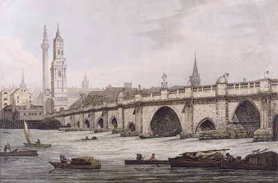 View of London Bridge, Including the Church of St. Magus and The Monument by Joseph Farington