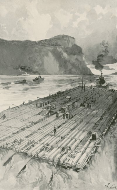 A Lumber Raft Being Towed Down the St. Lawrence by Joseph Finnemore