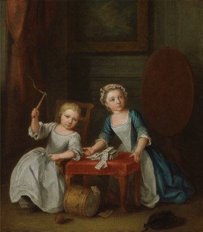 Two Children of the Nollekens Family, Probably Jacobus and Maria Sophia, Playing with a Top and Playing Cards, 1745 by Joseph Francis Nollekens