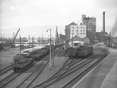 View of freight and goods wagons in sidings at Silloth dock by Joseph Hardman