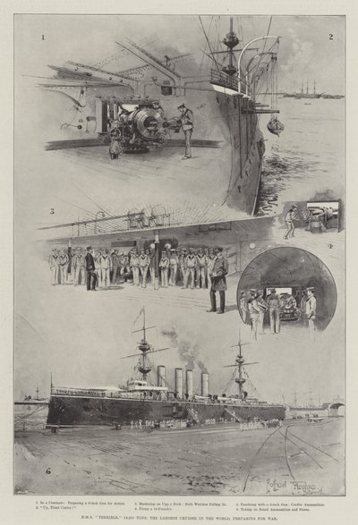 HMS Terrible, 14,220 Tons, the Largest Cruiser in the World, preparing for War by Joseph Holland Tringham