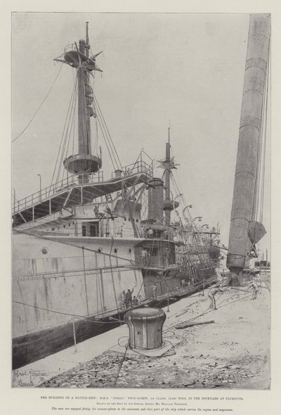 The Building of a Battle-Ship, HMS Ocean, Twin-Screw, 1st Class, 12,950 Tons, in the Dockyard at Plymouth by Joseph Holland Tringham