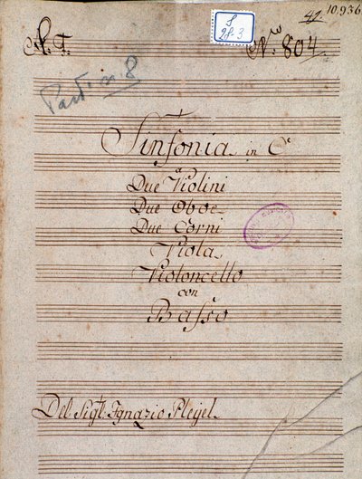 First Page of Musical Score of Symphony in C by Pleyel by Joseph Ignace Pleyel