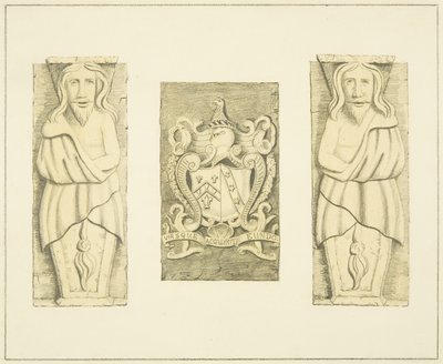 2 Figures and Coat-of-Arms from Gateway at Black Castle, Brislington by Joseph Manning
