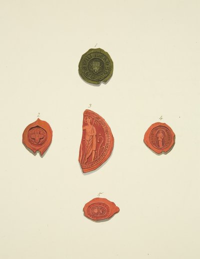 Five Seals of Robert Atwaller, Unknown Seal, Margaret Mewyrk, Prioress of St Mary Magdalen and John Vrell by Joseph Manning