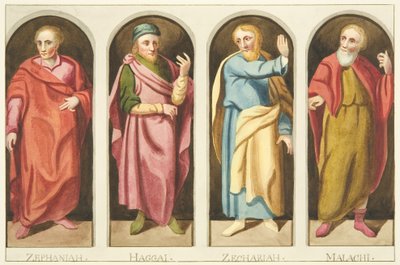 Four minor prophets painted on west side of screen dividing the nave from the choir of Bristol Cathedral by Joseph Manning