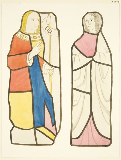 Two Figures in Stained Glass Windows South of Choir in Bristol Cathedral by Joseph Manning